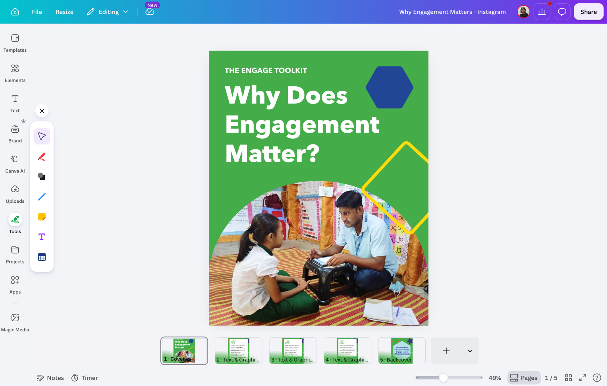 Creating social media posts for the Engage Toolkit in Canva.