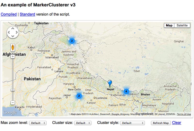 Interactive marker clusterer map.
