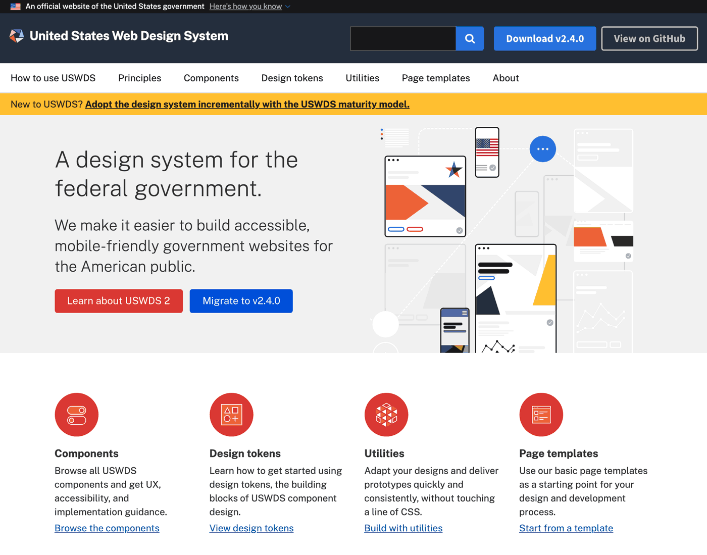 screen shot of united states web design system