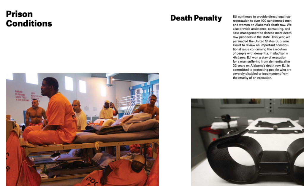 EJI report prison conditions and death penalty pages side by side