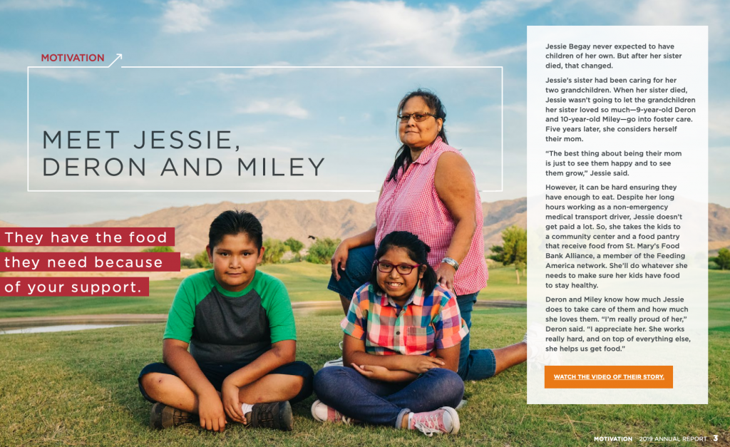 feeding america report - full page image of family with impact story