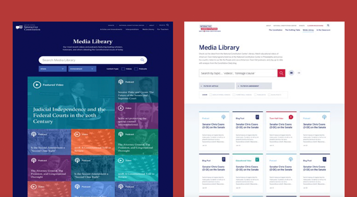 The new media library digital web design shown next to the old media library.
