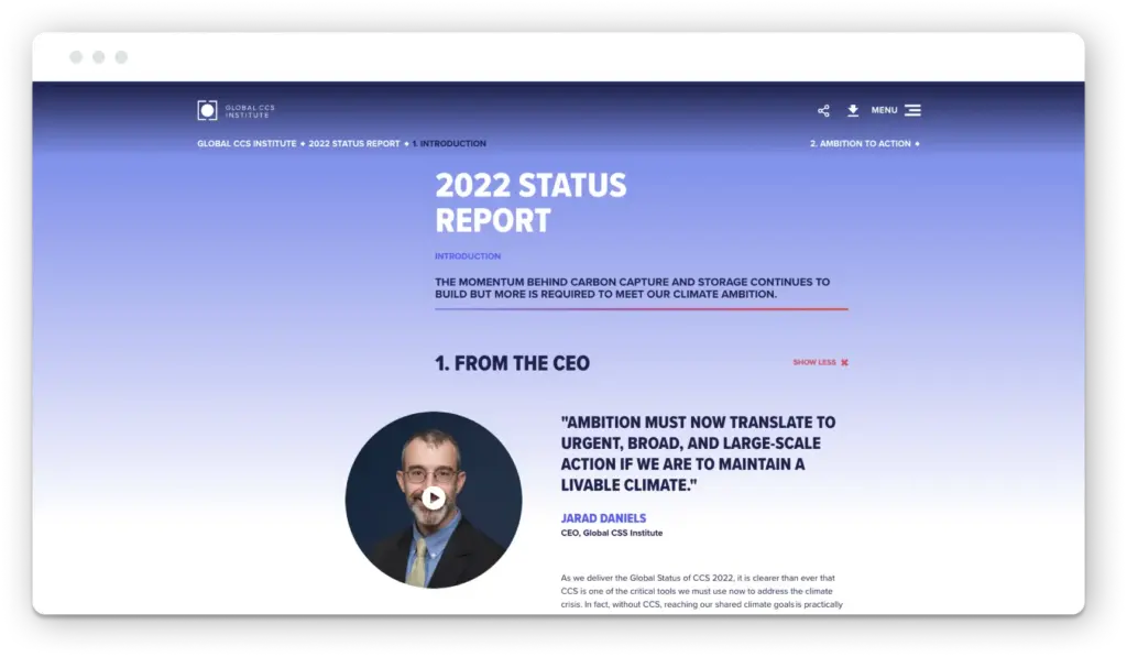 Screenshot of the Global CCS annual report.