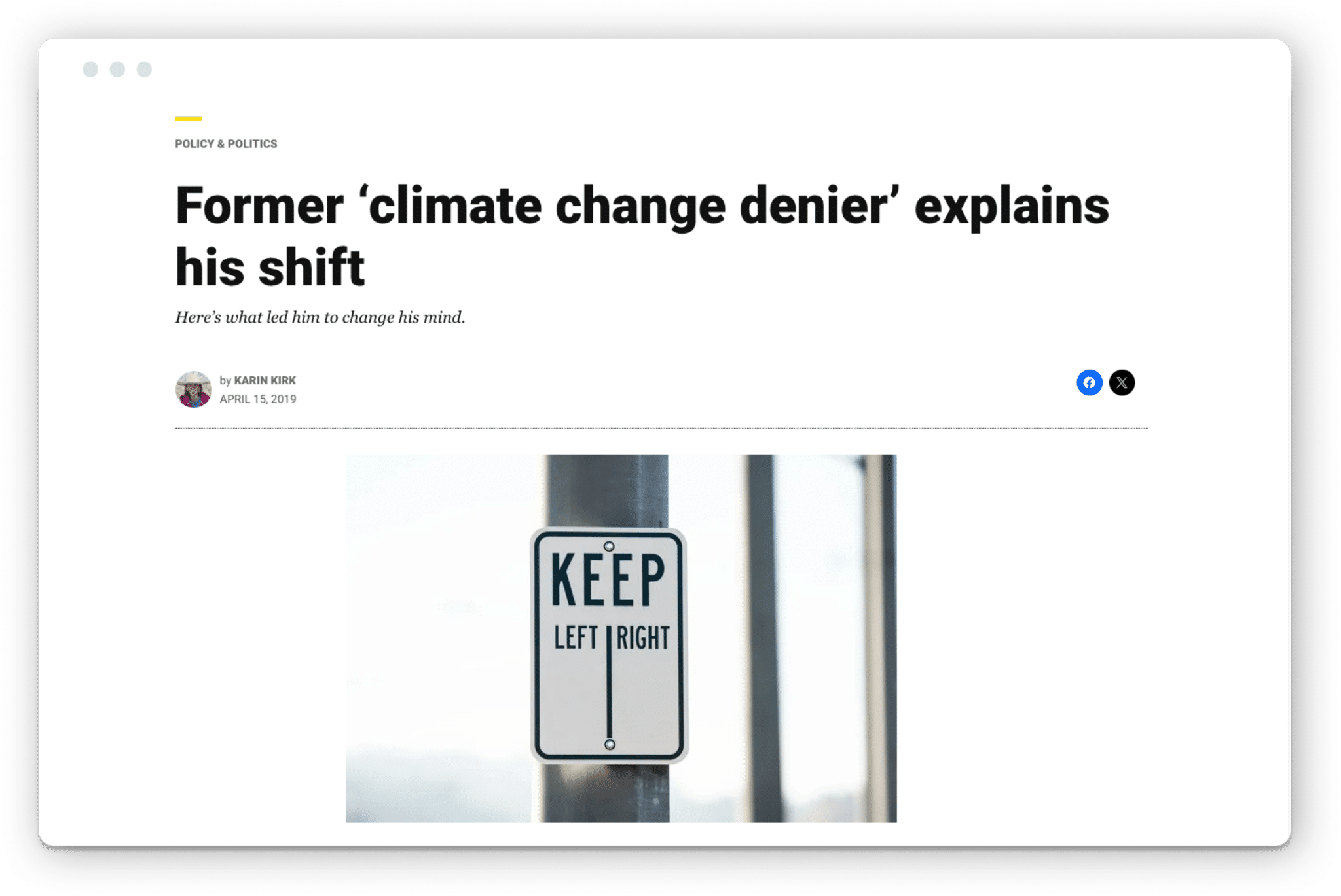 Top of blog titled former climate change deniers explains his shift.